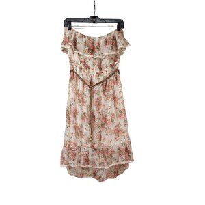 Maurices White & Pink Floral Layered Belted Lined Strapless Knee Length Dress XL